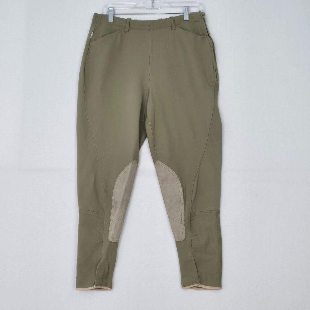 Olive Riding-Style Women's Leggings with Reinforced Knee Panels